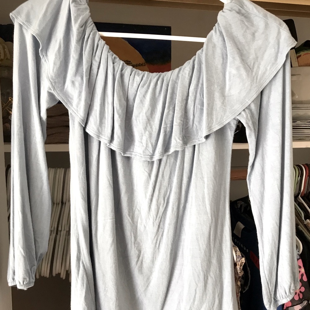long sleeved baby blue blouse